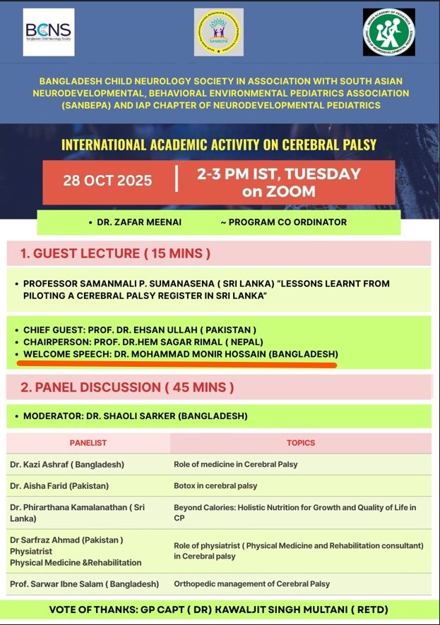 Bangladesh Child Neurology Society in Association with South Asian Neurodevelopmental, Behavioral Environmental Pediatrics Association (Sanbepa) And Iap Chapter of Neurodevelopmental Pediatrics - Primary Image